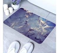 Blue Gold Swirl Marble Bath Mat Rugs Bathroom Floor Mat Super Absorbent Ultra Thin Low Profile Non Slip Quick Dry Washable Carpet for in Front of Bathtub,Shower Room,Sink（20"*32"Square）