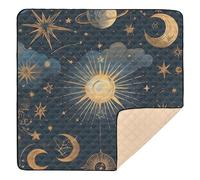 Blue-Gold Tarot Astrology Large Non-Slip Baby Playmat for Indoor Outdoor Comfortable Baby Play Tummy Time Mat for Baby Kids Toddlers Infants, 50'' x 50''