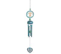 Blue & Gold Tree of Life Windchime - Metal & Glass Hanging Garden Wind Chime Decoration - Outdoor Patio Decking Fence Wall Tree Yard Porch Ornament Decor, Measures H73 x W9 x D10cm