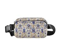 Blue Golden Embroidery Fashion Crossbody Bag Waist Packs for Women Men Mini Crossbody Sling Bag with Adjustable Strap for Shopping Sports Work, blue golden Embroidery, One Size