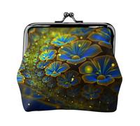 Blue Golden Flower Print Print Coin Purse for Men Women Leather Kiss Lock Small Pouch Coin Wallet