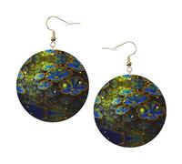 Blue Golden Flower Printed Leather Earring Set For Women, 1 Pair Lightweight Bohemian Pierced Earrings Jewelry Gift For Women Girls