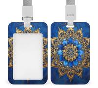 Blue Golden Mandala Flower ID Badge Holder Retractable Clip Card Holder Card Protector Name Badge Name Tag for Work Office Doctor Nurse