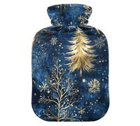 Blue Golden Trees Christmas Deer hot Water Bottles with Soft Cover, 1L Water Bag for Period Cramps, Neck and Shoulder Pain Relief, compresas calientes para el vientre