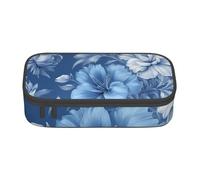 Blue Grace Flora Print 8.3 x 2 x 3.7 In Large Capacity Pencil Case Functional Storage for Office Travel