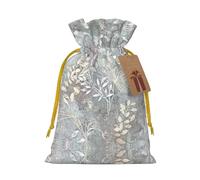 Blue Grace Flora Print Christmas Drawstring Gift Bags,For Christmas Holiday,Birthday,Wedding Or Daily Gift