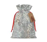 Blue Grace Flora Print Drawstring Christmas Bag With Tags Reusable For Birthday Parties Gift Weddings Holiday