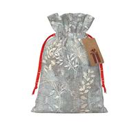 Blue Grace Flora Print Drawstring Christmas Gift Bag With Tags Reusable For Birthday Parties Gift Weddings Holiday