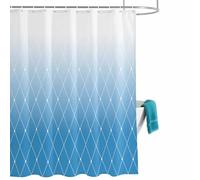 Blue Gradient Texture Shower Curtain for Bathroom, Rhombus Geometric Lines Pattern Waterproof Cloth Fabric Bathroom Accessories Set with 12 Rust Proof Plastic Hooks, 56” x 78”