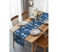 Blue Gradient Texture Table Runner 90 Inches Long, Abstract Fish Scales Washable Table Runners Heat-Insulation Kitchen Dining Table Decorations for Home Party Decor 13x90in