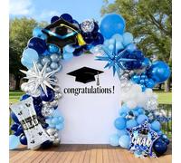 Blue Graduation Balloon Arch Garland Kit 2026, Blue White Graduation Decorations with Foil Grad Cap Diploma Star Balloons for Congrats Class of 2026 Graduates Celebrations Party Decorations