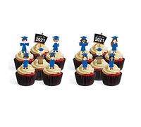 Blue Graduation Boy Girl Mix Ethnic Mixed Race Edible Cupcake Toppers - Stand Up Wafer Cake Decorations (Pack of 24)