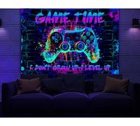 Blue Graffiti Gaming TTapestry, Modern Hippy Colorful UV Unique Video Game Gamepad Tapestry Wall Hanging, Blue Purple Cyan Teen Boys Men Art Bedroom Living Room College Dorm Wall Blanket 90 X 70 IN