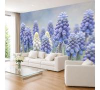 Blue Grape Hyacinth Floral Photo Wallpaper Elegant Botanical Flowers 159×280cm Non-Woven Wallpaper Soft Watercolor Style Wall Decor for Living Room Bedroom Tv Background 159×280cm (WxH) (62×110In