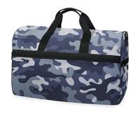 Blue Gray Camouflage Pattern Travel Duffel Bag for Men Women Boys Girls Teens,Oversized Sports Gym Bag with Shoes Compartment Overnight Weekend Yoga Workout Bag Training Handbag