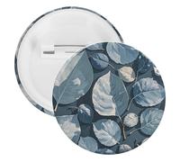 Blue Gray Leaf Branch Badge Metal Round Pins, Lightweight Brooch for Backpack, Fashion Button Pins Badge for Shirts, Jackets, Shawl Coat, Unisex, 5PCS, Tinplate, metal round pins