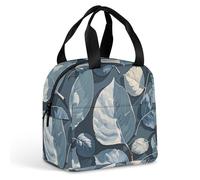 Blue Gray Leaf Branch Lunch Bag for Women Men, Portable Insulated Lunch Tote Bags with Handle, Leakproof Reusable Lunchbox for Work, Picnic, Travel