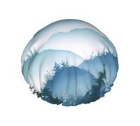 Blue Gray Mountain Waterproof Reusable Shower Cap For Women - Elastic Hair Cover For Bath, Spa, Travel & Daily Use