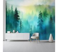 Blue-Gray Wall Mural Photo Wallpaper Mural - Abstract Watercolor Forest Landscape Non-Woven Decorative Wallpaper for Children's Bedroom Living Room Home Decoration, 200 X 140 Cm (W X H)