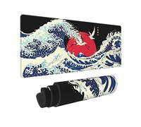 Blue Great Wave of Kanagawa Red Sun Japanese Crane Mouse Pad 11.8x31.5 in Big Extended Non-Slip Rubber Base Mousepad with Stitched Edges Gaming Pc Desktop Large Mouse Pad