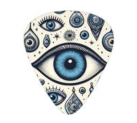 Blue-Greece-Evil-Eye 12 Pack Guitar Picks With 3 Thicknesses And Storage Box, Abs Plectrums For Electric Bass Guitar Players
