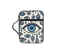 Blue-Greece-Evil-Eye Bible Cover Case with Handle, Water-Resistant Oxford Fabric Bible Bag Organizer with Zipper Pockets for Church
