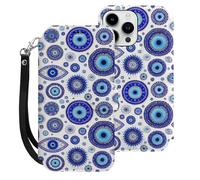 Blue Greek Evil Eyes Phone Case Compatible for iPhone 15 Pro Max Wallet Cases Protective Cover for Women Men
