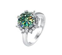 (blue,green, 5) Bagueringen Luxury 3 Carat Moissanite Diamond Jewelry S925 Sterling Silver Wedding Ring For Women Flower Shaped Design Size5-9
