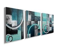 Blue-green and Black Canvas Wall Art - Marble Painting Modern Abstract Wall Art for Living Room Abstract Picture 16x12inx3 Framed 0511