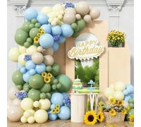 Blue Green and Yellow White Balloons Arch Dusty Blue Sage Green Balloons Garland Birthday Party Decorations Pastel Blue Yellow Olive Beige Helium Latex Balloon Bear Shower