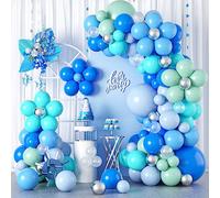 Blue Green Balloon Garland,Flower Balloon Arch Kit with Blue Green Matte Teal Metallic Silver Balloons For Boys Kids Baby Shower Birthday Wedding Party Decorations