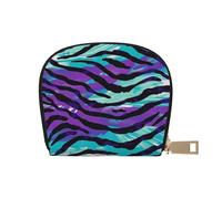 Blue Green Camouflage Zebra Stripe Printed Leather Half Circle Card Wallet Zipper Card Case Holder, Compact Stylish for Men and Women