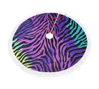 Blue Green Camouflage Zebra Stripes Print Christmas Tree Skirt 36 inch, Xmas Tree Skirts Mat with Fringe Border for Christmas Holiday Party Decorations