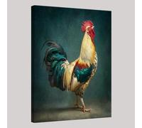 Blue-Green Canvas Wall Art 70 x 50 cm Reproduction Giclee Print Framed Poster Modern Five-colored rooster Artwork for Living Room Kitchen Home Decoration