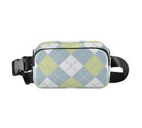 Blue-Green Checkerboard Fashion Fanny Waist Pack for Women Men Large Capacity Belt Bag with Adjustable Strap for Travel Running Hiking