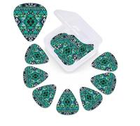 Blue Green Geometric Print Guitar Picks 12 Pack with Custom Organizer Storage Box Guitar Accessories Ukulele for Acoustic Guitar Bass Guitar Gift