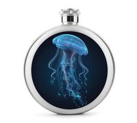 Blue Green Jellyfish with Tentacles Stainless Steel Hip Flask for Liquor, Round Pocket Portable Wine Flask for Drink 5 Oz