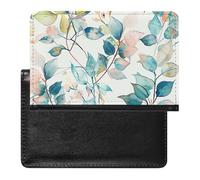 Blue Green Leaves Passport Holder Cover Secure Travel Wallet PU Leather Credit Cards Passport Organizer Bag for Women Men, white, One Size, Modern