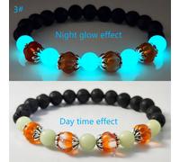 (Blue-green light) Halloween pop glow-in-the-dark pumpkin glass bracelet volcanic stone beads simple and versatile luminous hand ornament