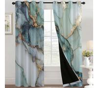 Blue Green Marble Curtains Blackout, 90x90 Inch 2 Panels - Gold Glitter Abstract Modern Pattern Black Out Curtains, Home Decor, 90 Drop Eyelet Window Drapes for Bedroom, Living Room A&BR135