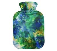 Blue-Green Mystery Flowers Cute hot Water Bottle with Soft Cover, 1L hot Water Bags for ( Scenario), Neck Shoulder Warmer, Bolsa para agua Caliente para Dolor
