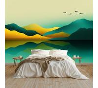 Blue-Green Non-Woven Photo Wallpaper Mural 400 x 280 cm Abstract Mountains Elegant Photo Wallpaper - Bedroom Wall Art Decoration, Eco-Friendly Mural for Living Room Kids Bedroom