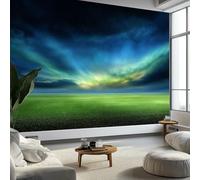 Blue-Green Non-Woven Photo Wallpaper Mural 500 x 280 cm Outdoor Football Field Sky Photo Wallpaper - Bedroom Wall Art Decoration, Eco-Friendly Mural for Living Room Kids Bedroom