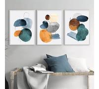 Blue Green Orange Wall Art Abstract Geometric Watercolor Posters Prints Nordic Canvas Painting Wall Pictures Living Room Home Decor 50x70cmx3 Unframed