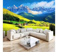 Blue Green Panoramic Custom Wallpaper Mural, Non-Woven Premium Nature Mountains Meadow Print Wallpaper Mural Poster Decoration 157 x 110 inch (W x H) for Bedroom Living Room Corridor