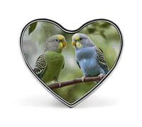 Blue Green Parakeets Birds Lapel Pin Metal Brooch Badge Round Button Enamel Style Pinback for Hats Bags Clothing Gift