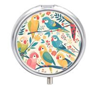 Blue Green Parrot Pill Case Box with 3 Compartment Medicine Vitamin Organizer for Purse Pocket 5x5cm