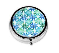 (Blue Green Pattern) Round Pill Box with 3 Compartments Small Portable Pill Organizer for Travel