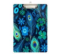 Blue Green Peacock Feathers Clipboard Decorative Clipboard Cute Decorative Letter Size Clipboards with Low Profile Metal Clip for Nurses, Lawyers, Doctor Offices