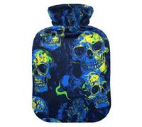 Blue Green Shining Skulls Travel hot Water Bottle with Soft Cover, 1L Warm Compress for Pain Relief, Arthritis, Bolsa para agua Caliente